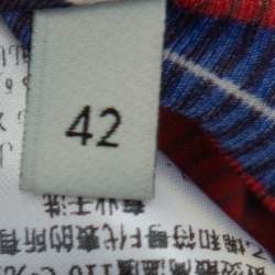 Pre Owned Gucci Navy Blue & Red Ribbon Printed Silk Open Fronted Belted Kimono Top M