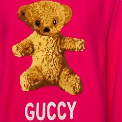 Pre Owned Gucci Pink Cotton Teddy Bear Applique Crewneck Sweatshirt S