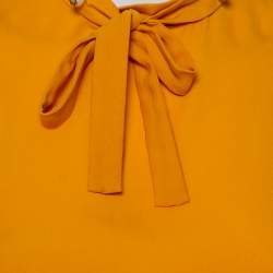 Pre Owned Gucci Mustard Yellow Silk Pearl Buttoned Neck Tie Detail Sleeveless Top M