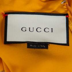 Pre Owned Gucci Mustard Yellow Silk Pearl Buttoned Neck Tie Detail Sleeveless Top M