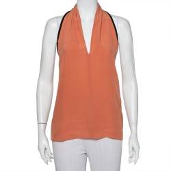 Gucci Pale Pink Silk Contrast Trim Detail Sleeveless Top S