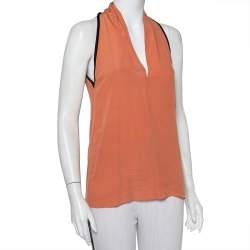 Gucci Pale Pink Silk Contrast Trim Detail Sleeveless Top S