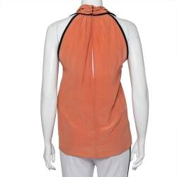 Gucci Pale Pink Silk Contrast Trim Detail Sleeveless Top S