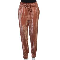 Pre Owned Gucci Rust Brown Lamé Waist Tie Detail Joggers S