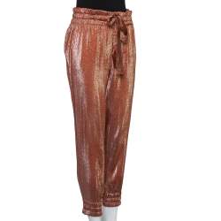 Pre Owned Gucci Rust Brown Lamé Waist Tie Detail Joggers S