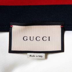 Pre Owned Gucci Off White Knit Striped Trim Detail Zip Front Jacket L