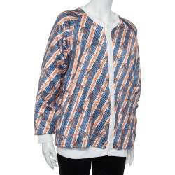 Pre Owned Gucci White Cotton & Silk Tennis Racket Embroidered Button Front Reversible Jacket S