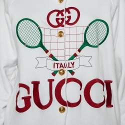 Pre Owned Gucci White Cotton & Silk Tennis Racket Embroidered Button Front Reversible Jacket S