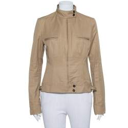 Pre Owned Gucci Camel Brown Cotton Canvas Stand Collar Jacket M