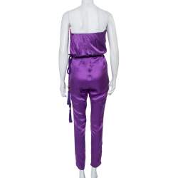Pre Owned Gucci Purple Silk Satin Belted Bustier Detail Strapless Jumpsuit S