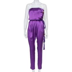 Pre Owned Gucci Purple Silk Satin Belted Bustier Detail Strapless Jumpsuit S