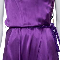 Pre Owned Gucci Purple Silk Satin Belted Bustier Detail Strapless Jumpsuit S