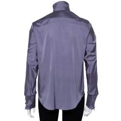 Pre Owned قميص غوتشي أزرار أمامية تفاصيل ربطة ف يونكة رقبة حرير رمادي مقاس متوسط