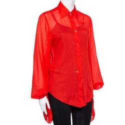 مملوكة مسبقًا Gucci Red Cotton Sleeve Tie Detail Button Front Shirt M