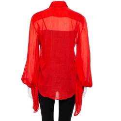 مملوكة مسبقًا Gucci Red Cotton Sleeve Tie Detail Button Front Shirt M