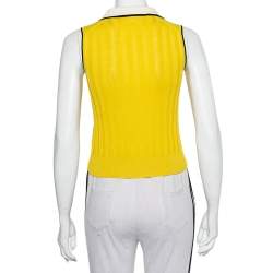 مملوكة مسبقًا Gucci Yellow Linen & Silk Knit Contrast trim Detail Sleeveless Polo T-Shirt XS
