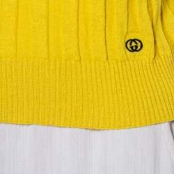 مملوكة مسبقًا Gucci Yellow Linen & Silk Knit Contrast trim Detail Sleeveless Polo T-Shirt XS