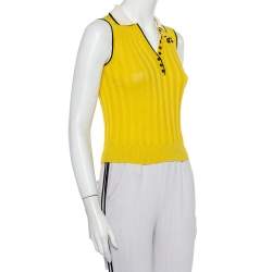 مملوكة مسبقًا Gucci Yellow Linen & Silk Knit Contrast trim Detail Sleeveless Polo T-Shirt XS