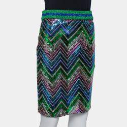 Gucci Multicolor Lurex Knit Chevron Pattern Sequin Embellished Skirt L