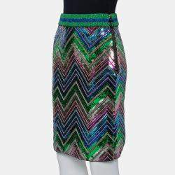 Gucci Multicolor Lurex Knit Chevron Pattern Sequin Embellished Skirt L