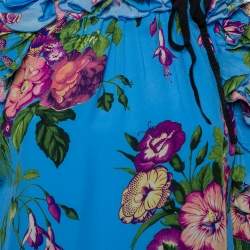 Pre Owned Gucci Blue Floral Printed Silk Ruffle Detail Tunic M