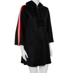 Gucci Black Jersey Logo tape Detail Ruffled Neck Hooded 