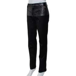 Pre Owned Gucci Black Cotton Fitted Leather Trim Tapered Leg Pants M