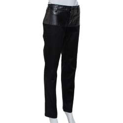 Pre Owned Gucci Black Cotton Fitted Leather Trim Tapered Leg Pants M
