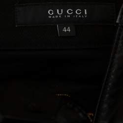 Pre Owned Gucci Black Cotton Fitted Leather Trim Tapered Leg Pants M