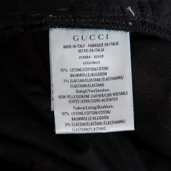 Pre Owned Gucci Black Cotton Fitted Leather Trim Tapered Leg Pants M