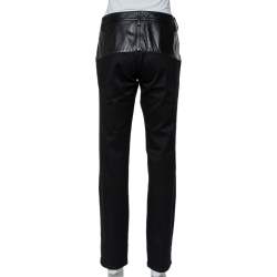 Pre Owned Gucci Black Cotton Fitted Leather Trim Tapered Leg Pants M