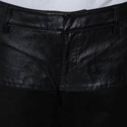Pre Owned Gucci Black Cotton Fitted Leather Trim Tapered Leg Pants M