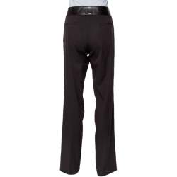 Pre Owned Gucci Brown Wool & Leather Trim Straight Leg Trousers XL