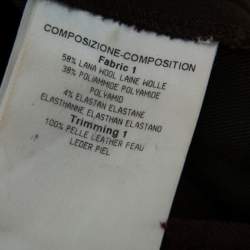 Pre Owned Gucci Brown Wool & Leather Trim Straight Leg Trousers XL