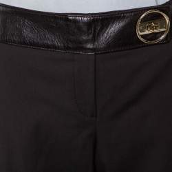 Pre Owned Gucci Brown Wool & Leather Trim Straight Leg Trousers XL