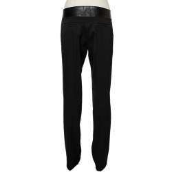 Pre Owned Gucci Black Wool & Leather Trim Tapered Leg Trousers M