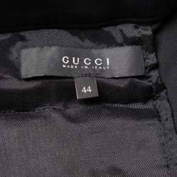 Pre Owned Gucci Black Wool & Leather Trim Tapered Leg Trousers M