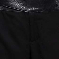 Pre Owned Gucci Black Wool & Leather Trim Tapered Leg Trousers M