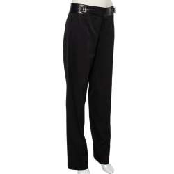 Pre Owned Gucci Black Wool & Leather Trim Tapered Leg Trousers M
