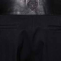 Pre Owned Gucci Black Wool & Leather Trim Tapered Leg Trousers M