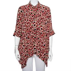 Pre Owned Gucci Brown Abstract Printed Silk Oversized Button Front Shirt M