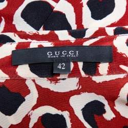 Pre Owned Gucci Brown Abstract Printed Silk Oversized Button Front Shirt M