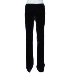 Pre Owned Gucci Navy Blue Velvet Side Strip Detail Straight Leg Trousers S