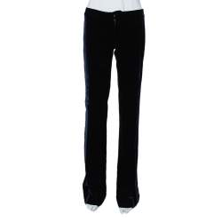 Pre Owned Gucci Navy Blue Velvet Side Strip Detail Straight Leg Trousers S