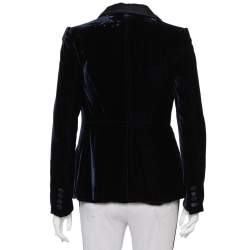 Pre Owned Gucci Navy Blue Velvet Satin trim Button Front Blazer S