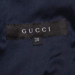 Pre Owned Gucci Navy Blue Velvet Satin trim Button Front Blazer S