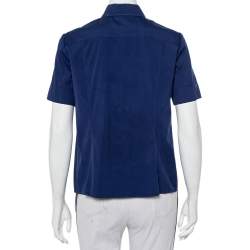 Pre Owned Gucci Navy Blue Cotton Paneled Button Front Shirt S