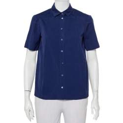 Pre Owned Gucci Navy Blue Cotton Paneled Button Front Shirt S