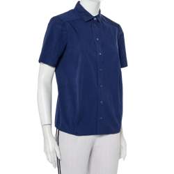 Pre Owned Gucci Navy Blue Cotton Paneled Button Front Shirt S