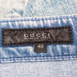 مملوكة مسبقًا Gucci Blue Denim Crystal Embellished Mini Skirt S
